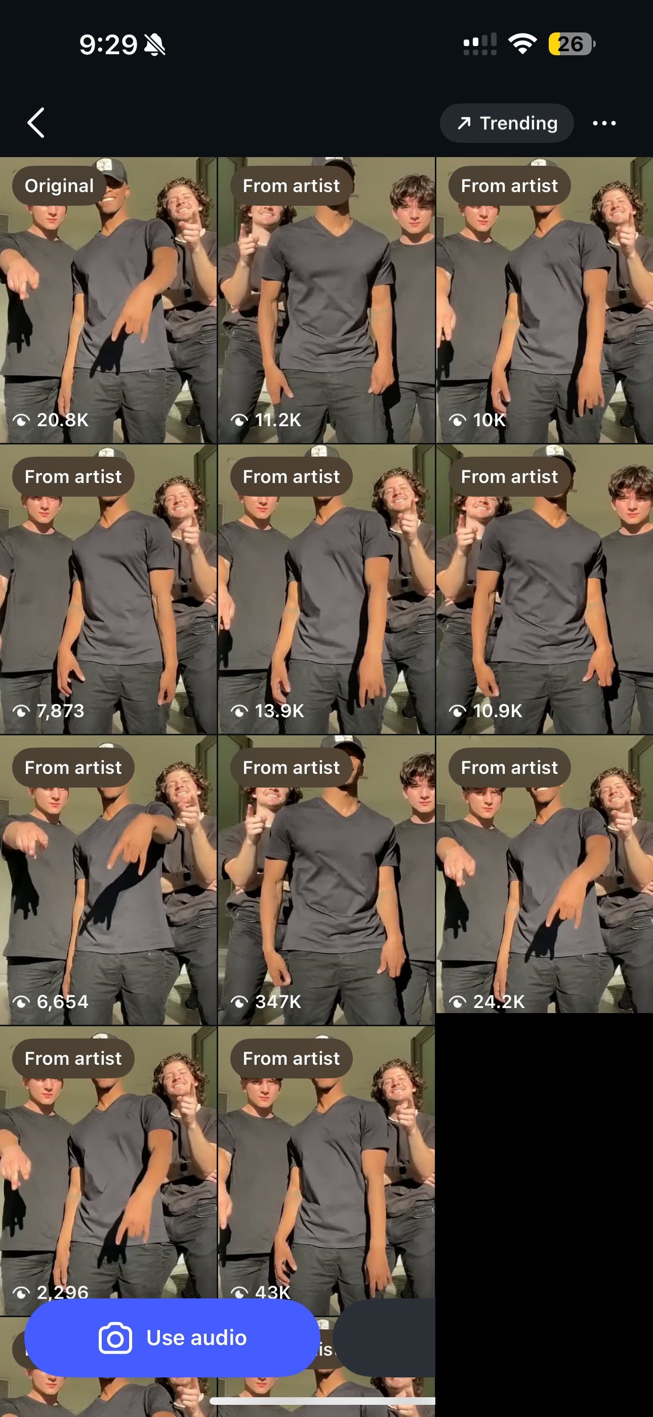 Reels grid: views from 2,296 up to 347K on the same clip